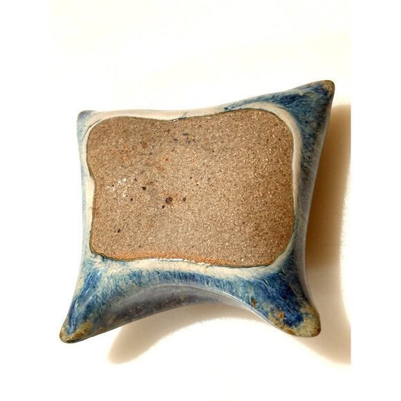 Studio Art Pottery Hand Made Ikebana Ceramic Flower Frog Blue Red Apple Pillow - Picture 3 of 5